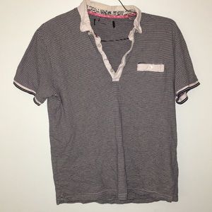 women’s oversized navy/white striped polo